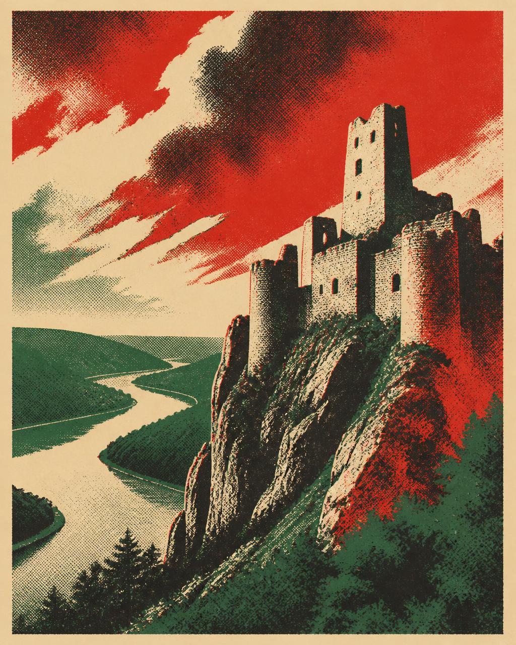 Poster van kasteel Devín op de rots