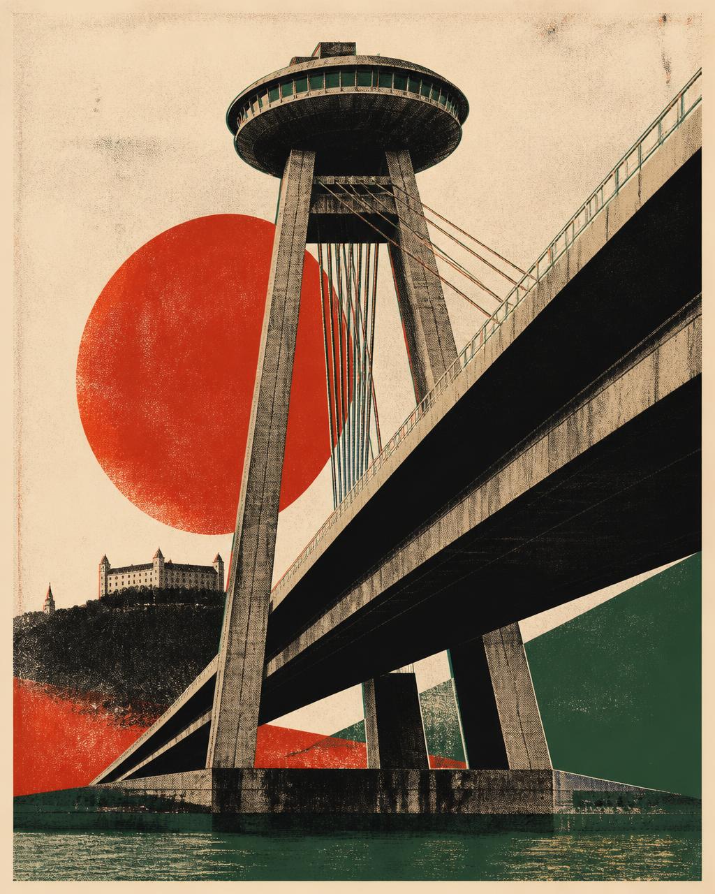 Poster van de UFO-brug over de Donau